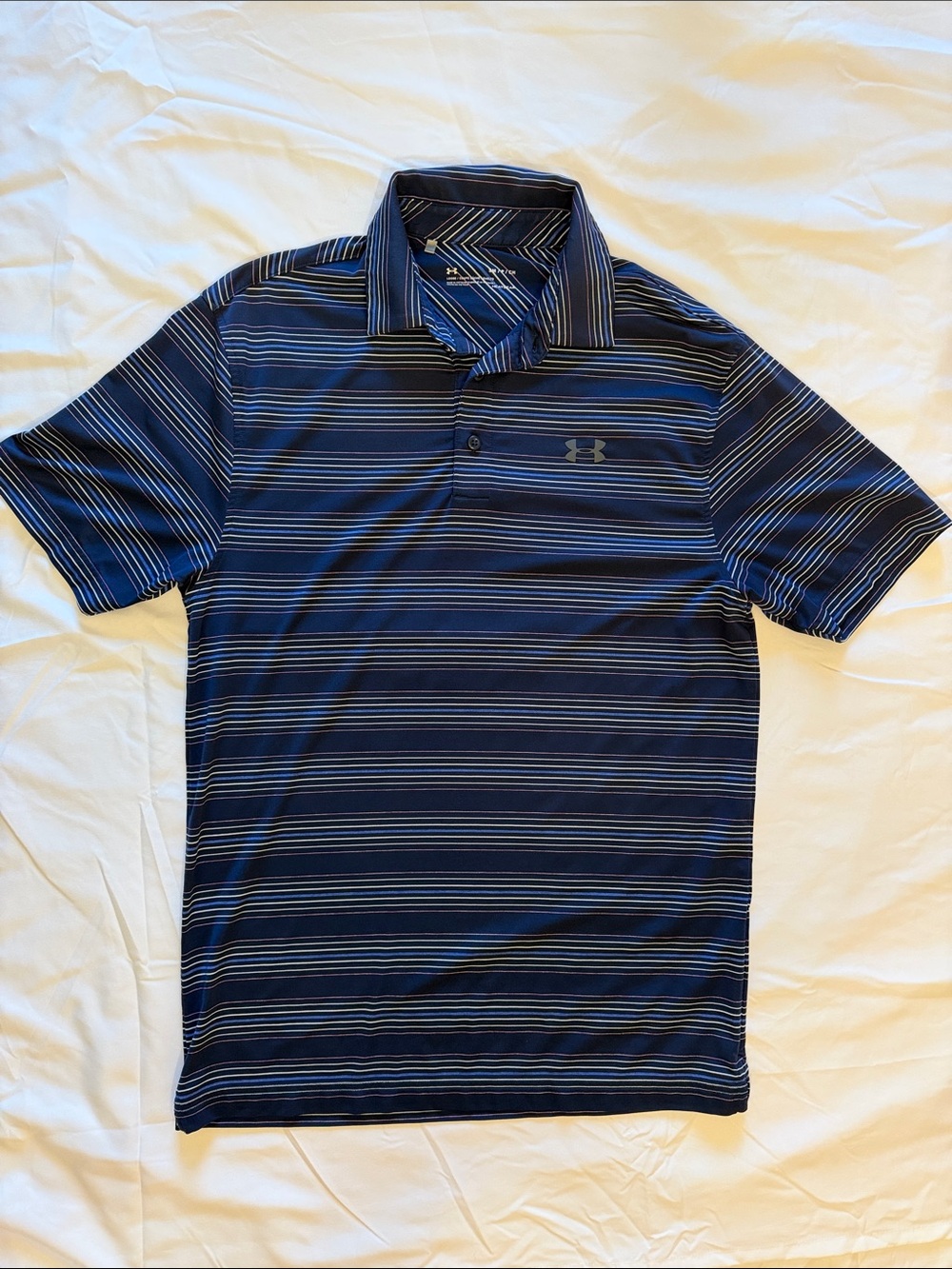 Under Armour Navy and Light Blue Striped Performance Polo